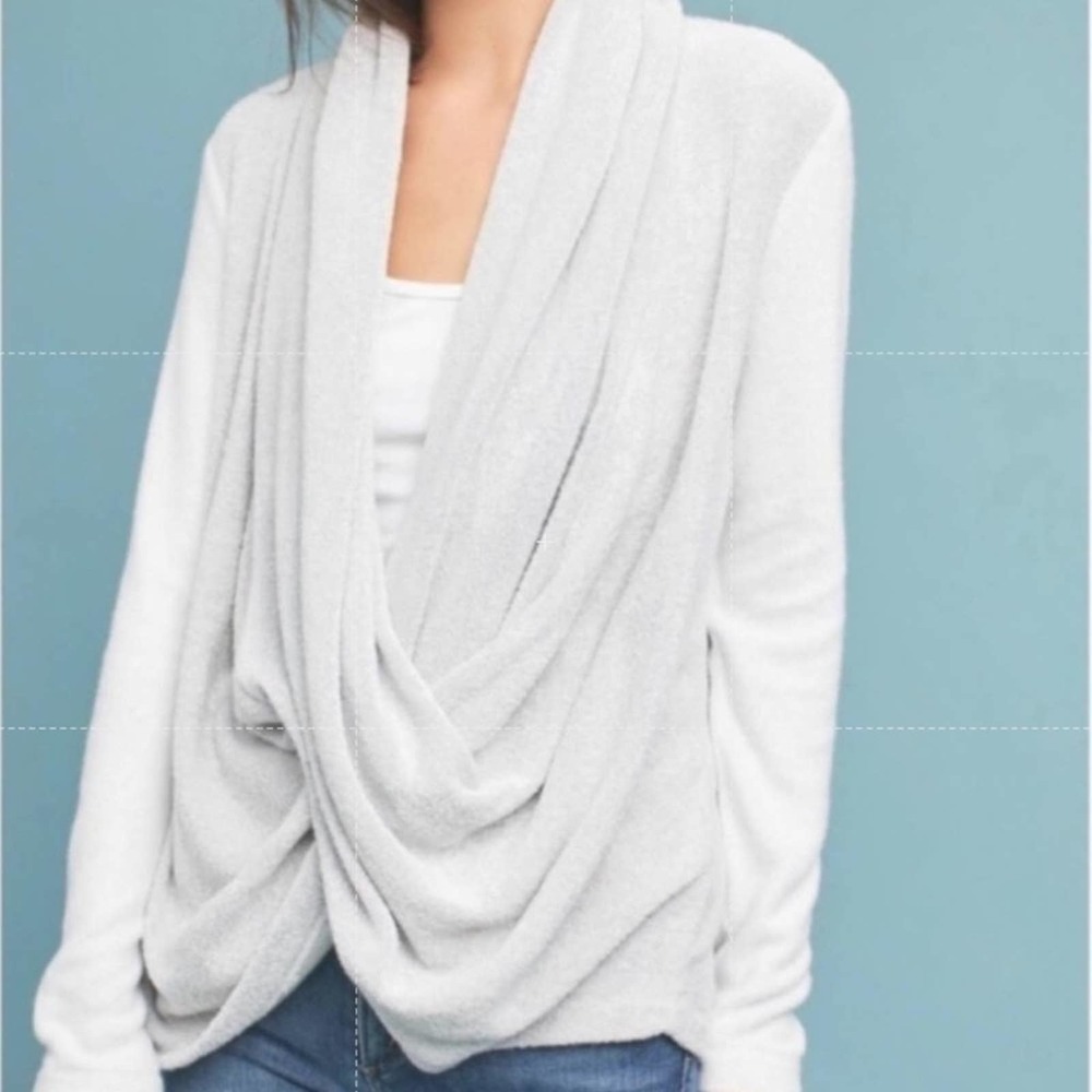 Anthropologie Draped Open-Front Sweater Cardigan in Light Gray